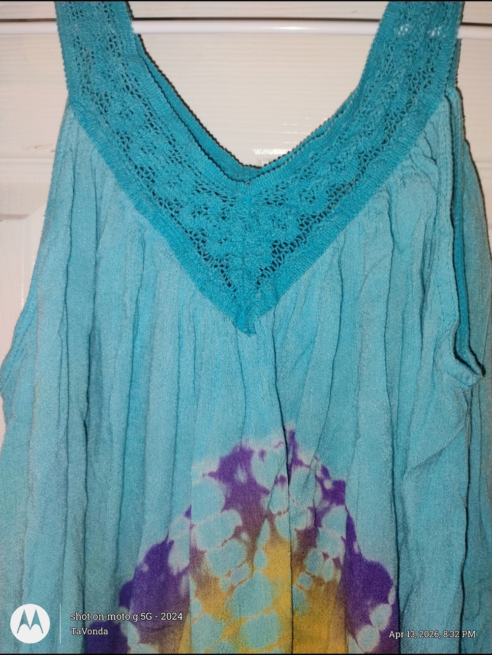 Turquoise Crochet-Trim Tank with Purple and Yellow Tie-Dye PTP 24"